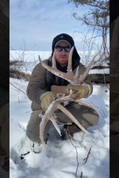 Matched set laying side by side! Gotta love seeing tines poking through the snow.  #shedhunting